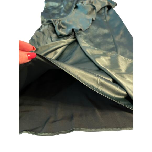 Lulus Green Satin Lucky Lady Ruffled Gown- Size M - Picture 9 of 15